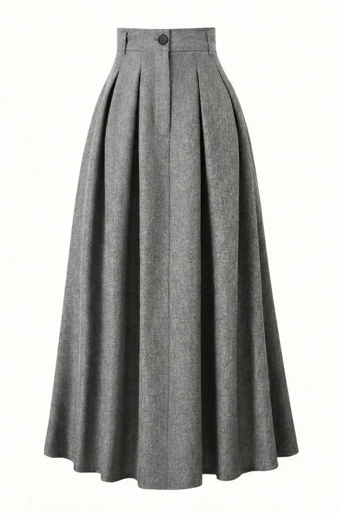 Light Grey High Rise Pleated Skirt - Image 1