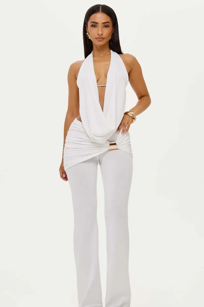 White Ruched Halter Co-Ords Set - Image 1