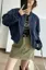 Navy Blue Crew Bomber Jacket