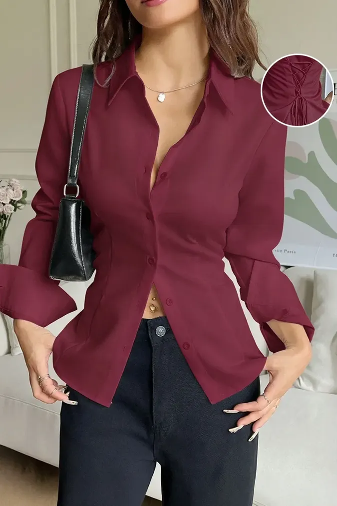 Maroon Solid Buttoned Shirt - Image 1