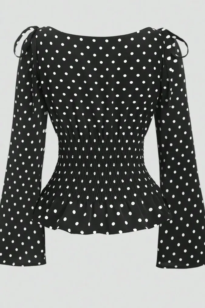 Black Polka Dot Smocked Top - Image 1