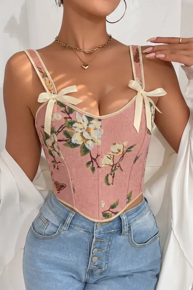 Light Pink Floral Corset Top - Image 1