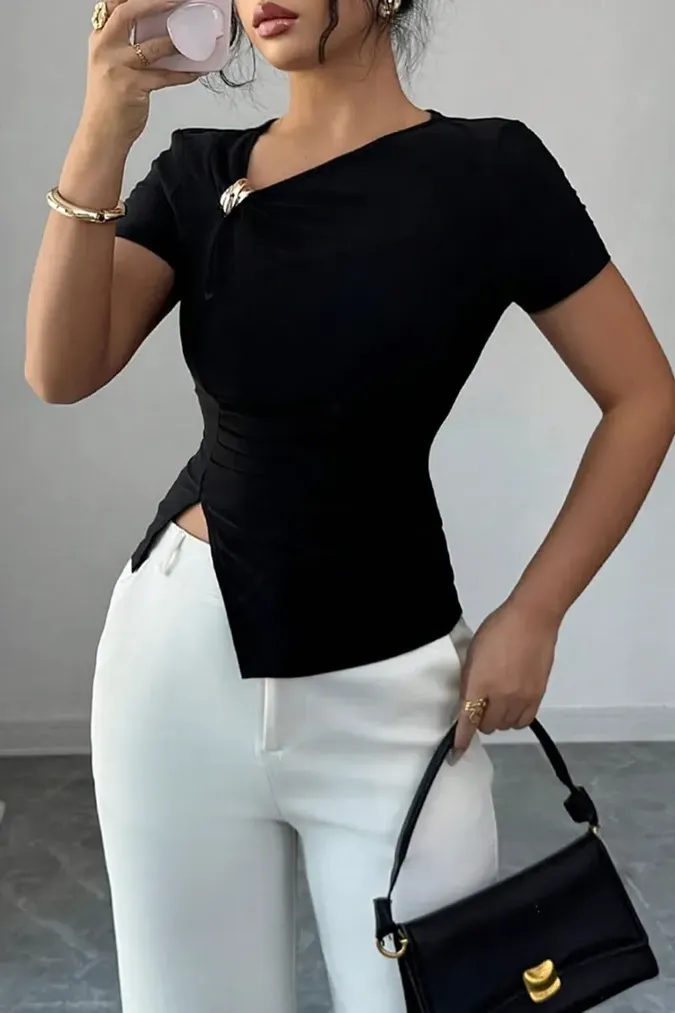 Black Solid Asymmetric Top - Image 1