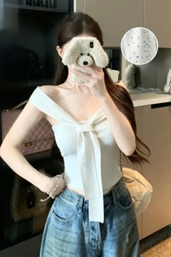 White Halter Neck Crop Top - Image 1