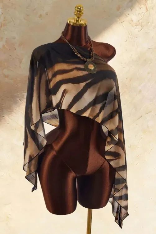Brown One-Shoulder Animal Print Top - Image 1