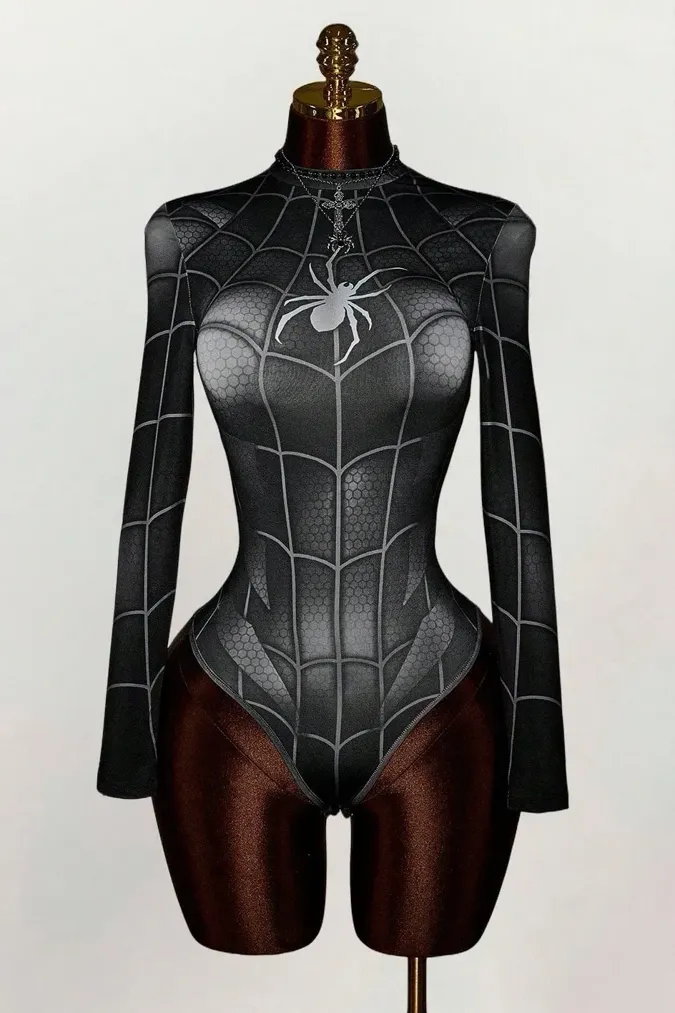 Web-Inspired Black High-Neck Bodysuit - Image 1