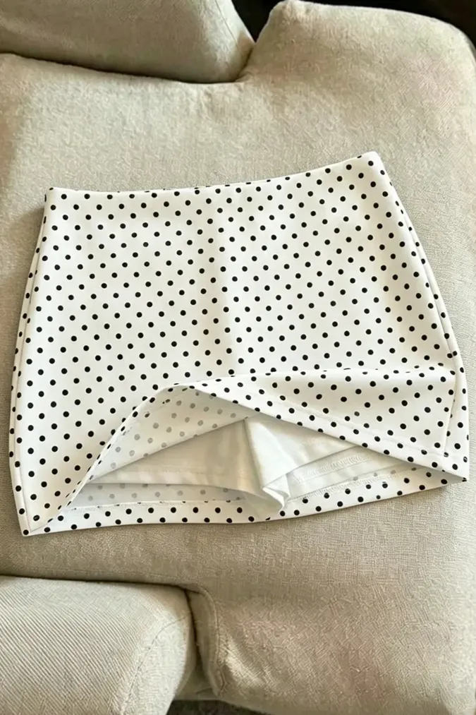 White Polka Dot Mini Skort - Image 1