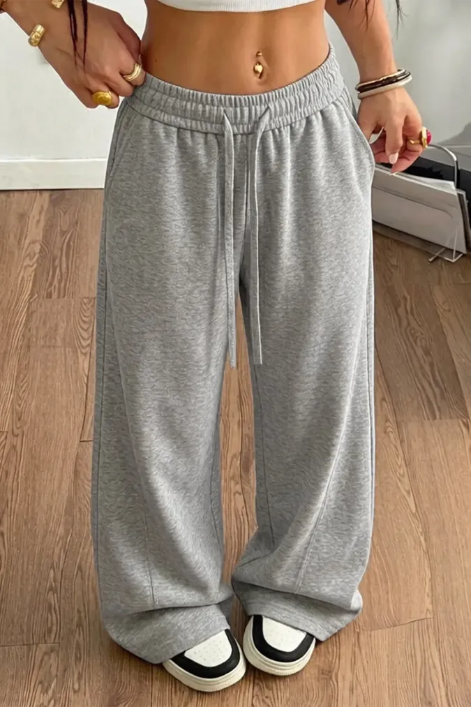 Grey Solid Mid Rise Pants - Image 1