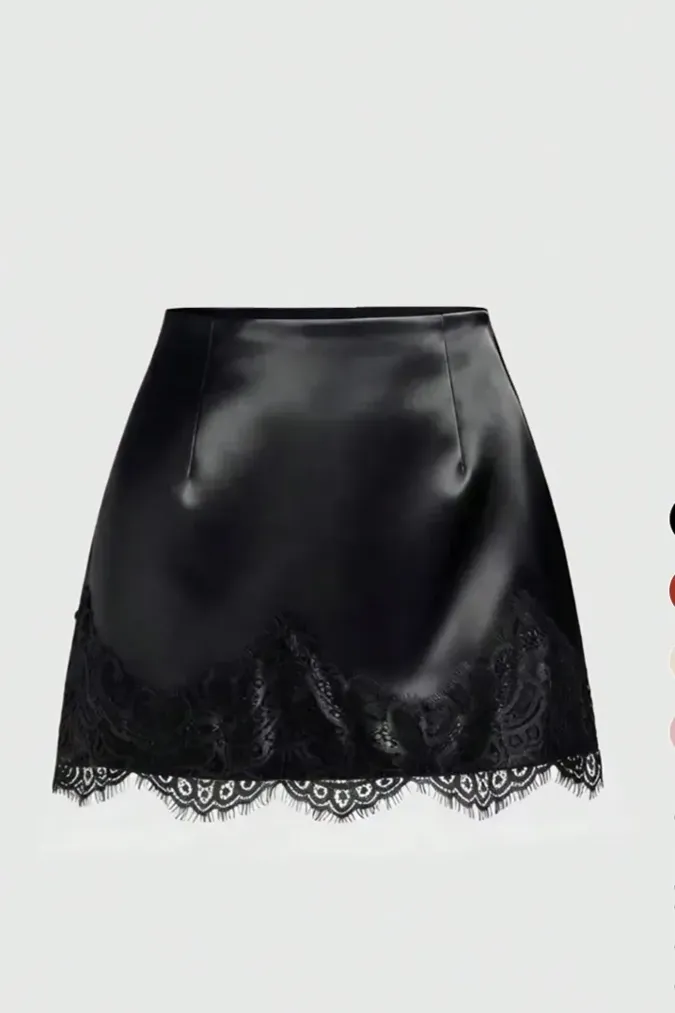 Black Lace Insert Mini Skirt - Image 1