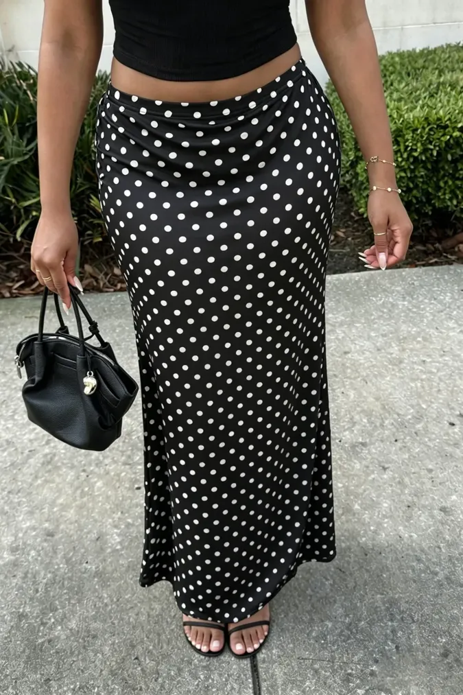 Black Polka Dot Maxi Skirt - Image 1