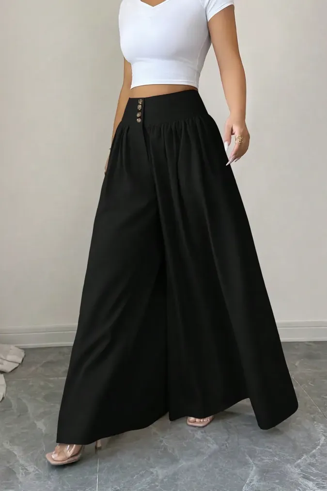 Black Solid High-Rise Pants - Image 1