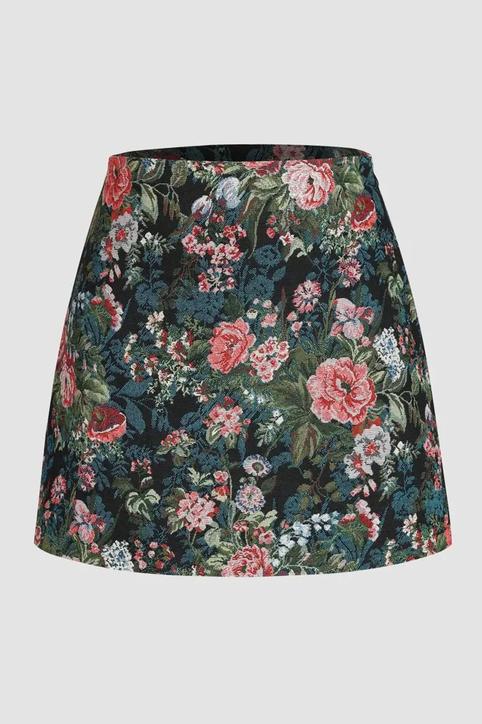 Multi-Colour Floral Mini Skirt - Image 1