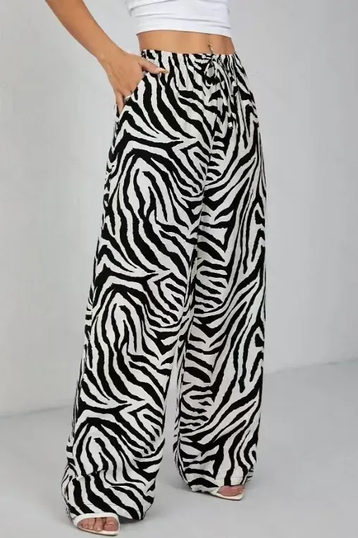 Black Zebra Print Mid Rise Pants - Image 1