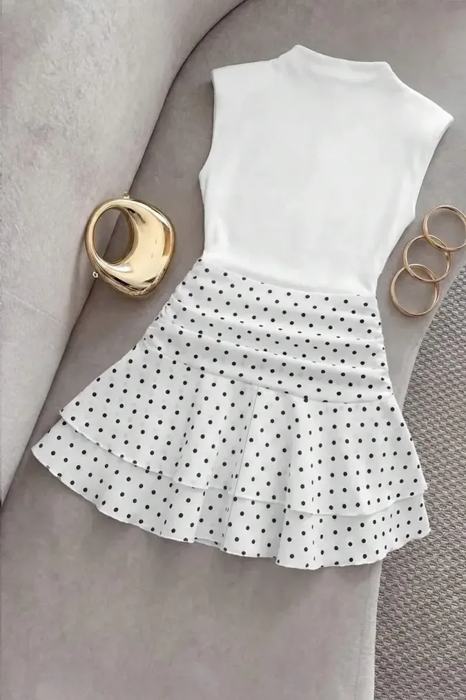 White Polka Dot Mini Dress - Image 1