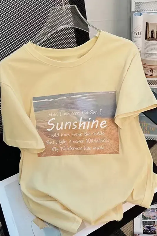 Light Yellow Graphic Crew Neck T-Shirt - Image 1