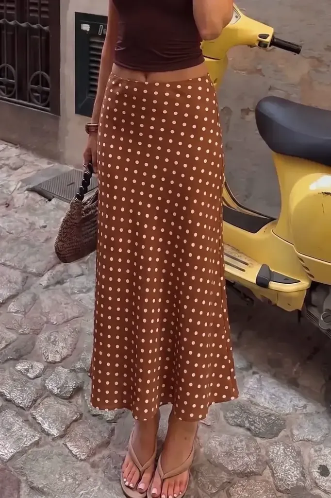 Brown Polka Dot Mid Rise Skirt - Image 1