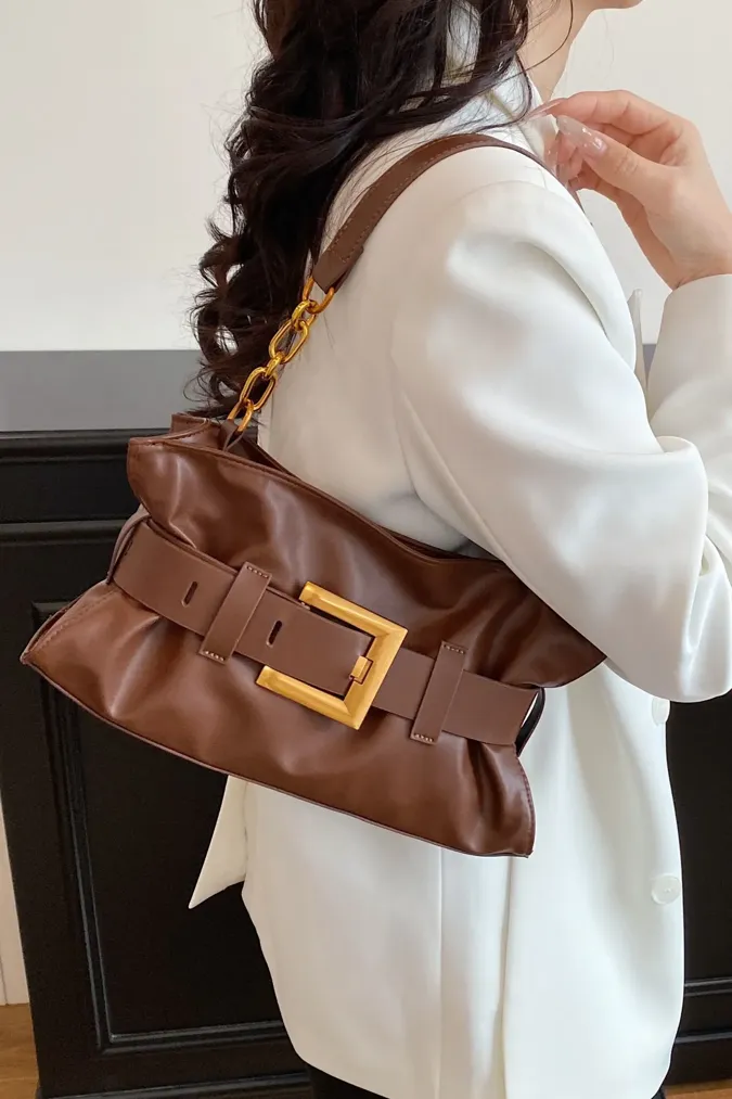 Brown Solid Pu Shoulder Bag - Image 1