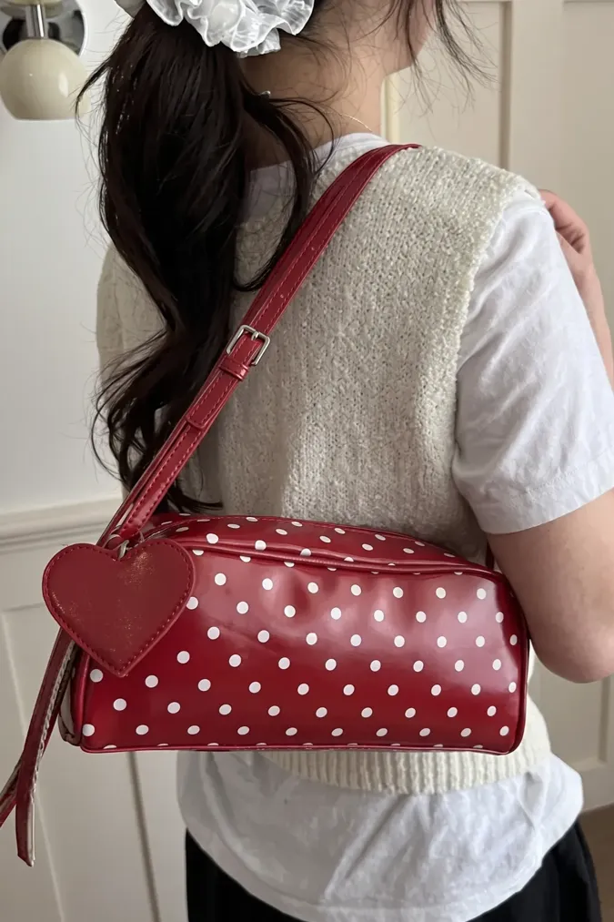 Red Polka Dot Pu Shoulder Bag - Image 1
