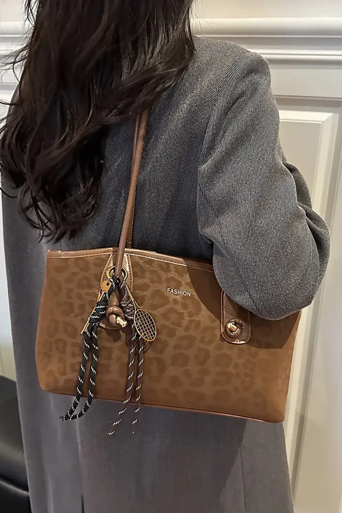 Brown Leopard Print Shoulder Bag - Image 1
