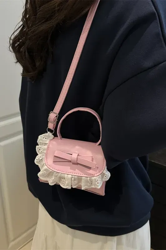 Light Pink Solid Ruffled Sling Bag - Image 1