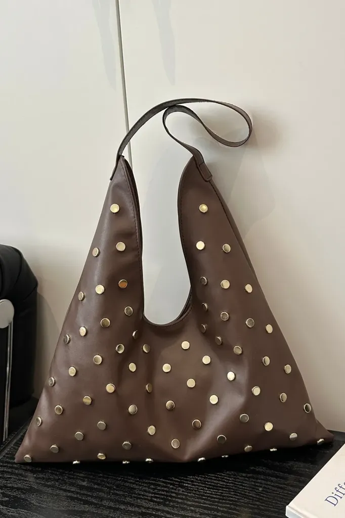 Dark Brown Studded Shoulder Bag - Image 1