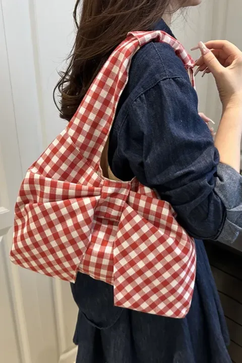 Red Gingham Knot Shoulder Bag - Image 1