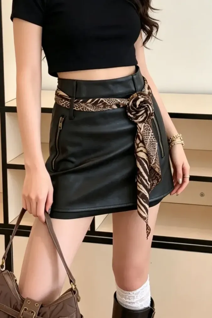 Brown Animal Printed Scarf Belt - Image 1