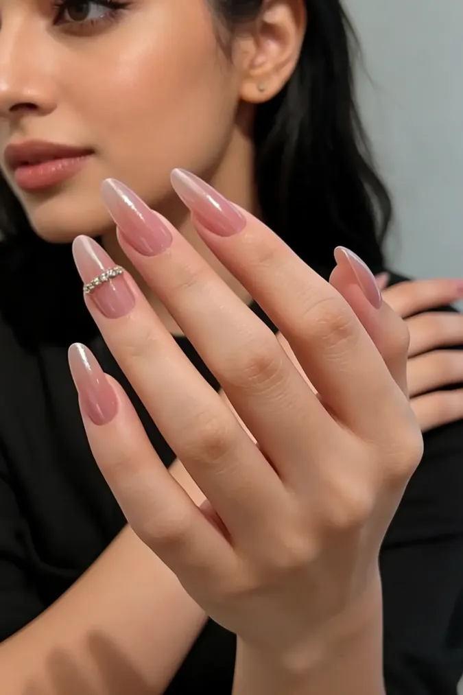 Nude Rhinestone Press On Nails - Image 1