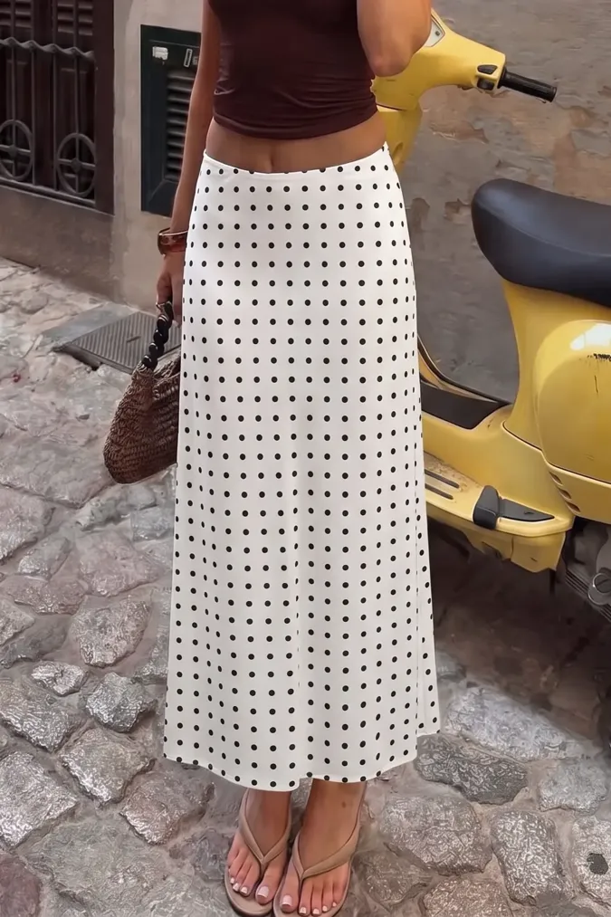 White Polka Dot Mid Rise Skirt - Image 1