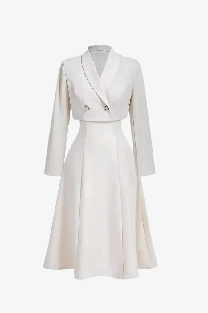 Off White Square Neck Dress With Blazer - Image 1