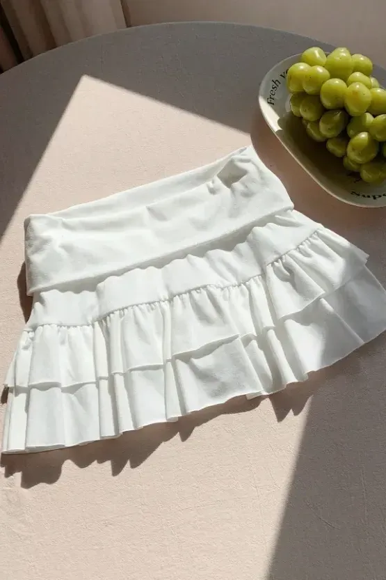 White Ruffled Tiered Mini Skirt - Image 1
