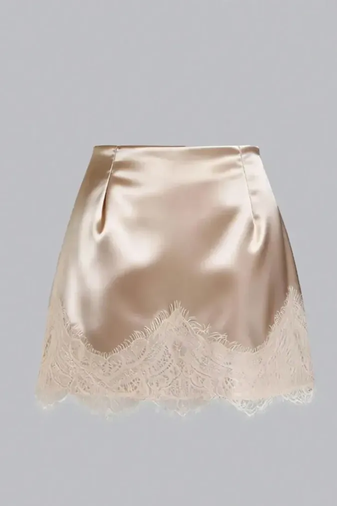 Beige High-Rise Lace Mini Skirt - Image 1