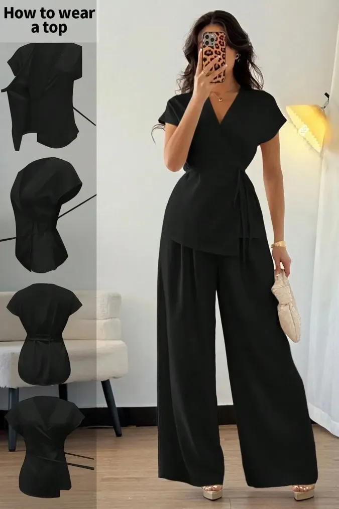 Light Yellow V-Neck Co-Ord Set - Image 1