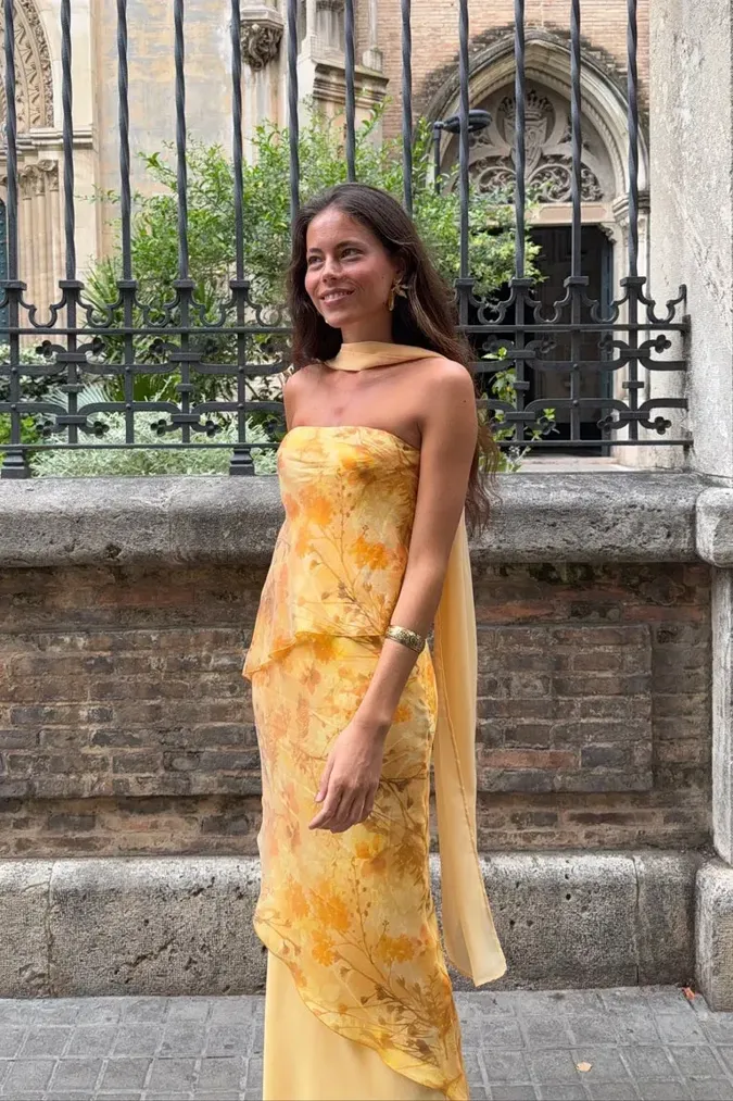 Yellow Floral Tube Maxi Dress - Image 1