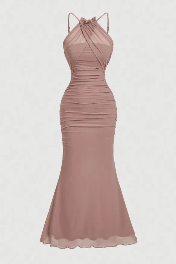 Mauve Ruched Mermaid Maxi Dress - Image 1