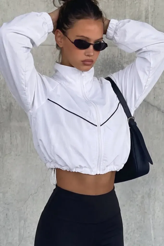 White Solid Crop Jacket - Image 1