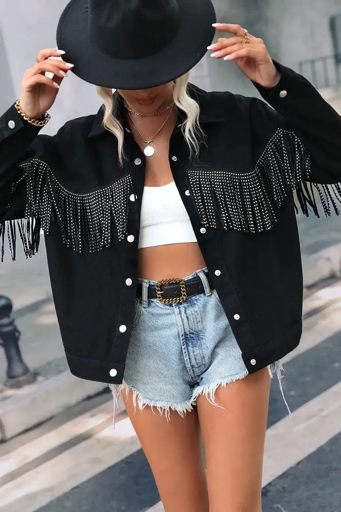 Black Rhinestone Fringe Jacket - Image 1