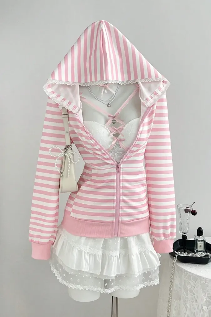 Light Pink Striped Hoodie - Image 1