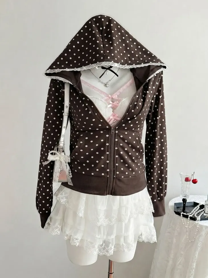 Dark Brown Polka Dot Hoodie - Image 1