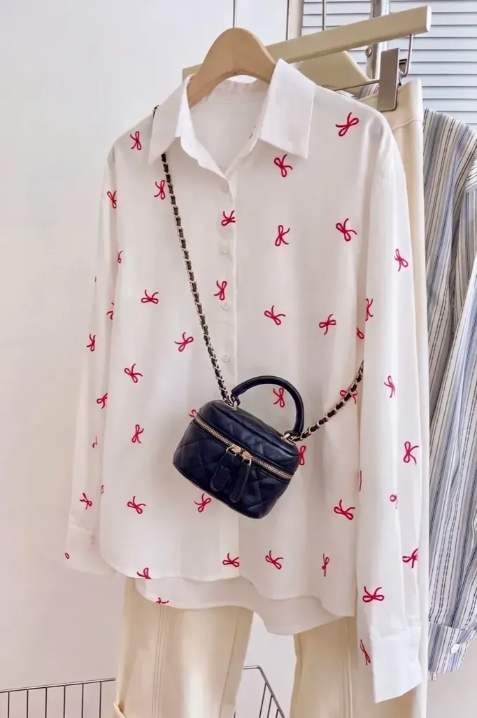 White Bow Print Shirt - Image 1