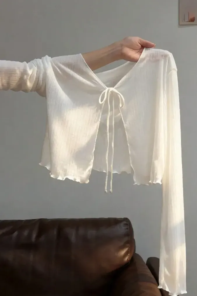 White V-Neck Tie-Up Top - Image 1