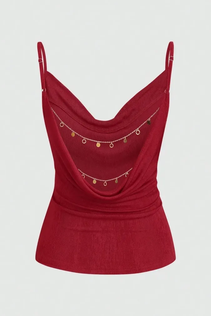 Red Cowl Neck Backless Top - Image 1