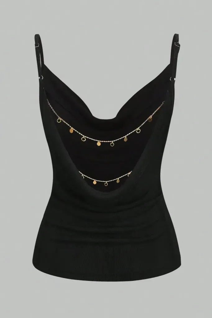 Black Cowl Neck Backless Top - Image 1