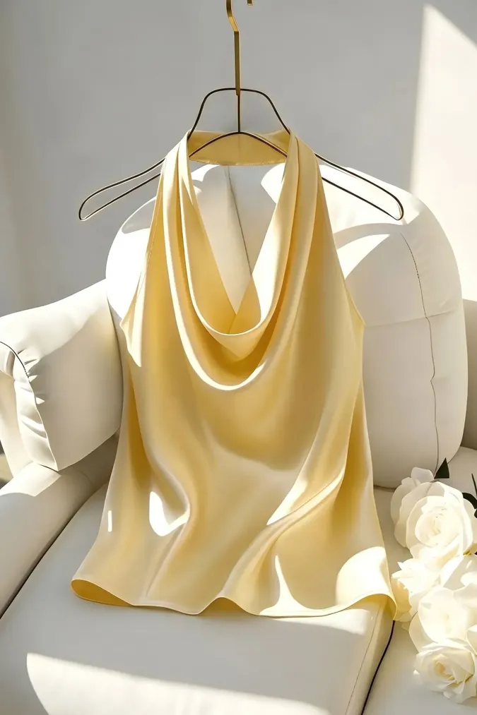 Yellow Solid Halter Neck Top - Image 1