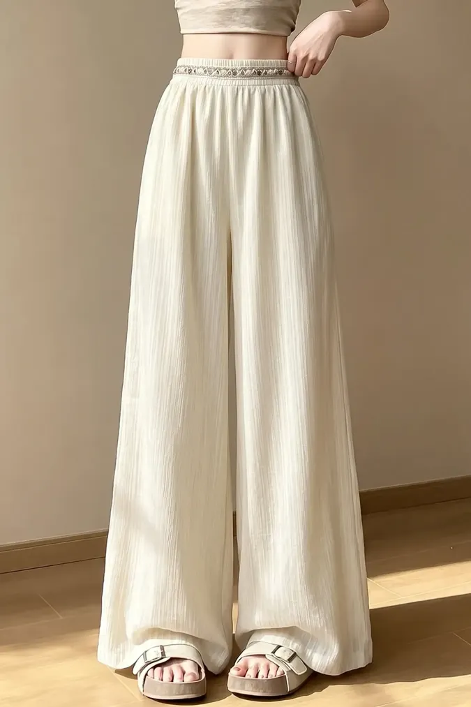 Off White Wide Leg Trousers - Image 1