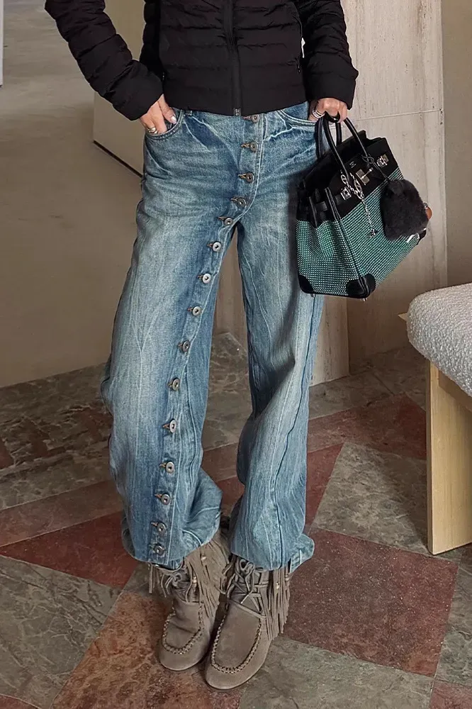 Blue Solid Mid Rise Jeans - Image 1