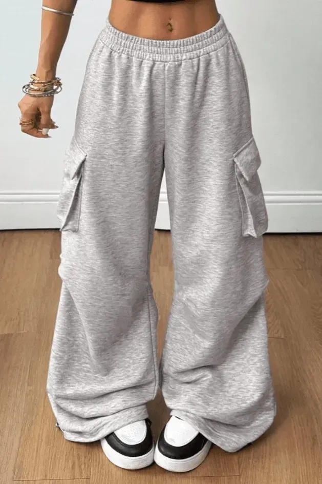 Grey Mid Rise Cargo Pants - Image 1