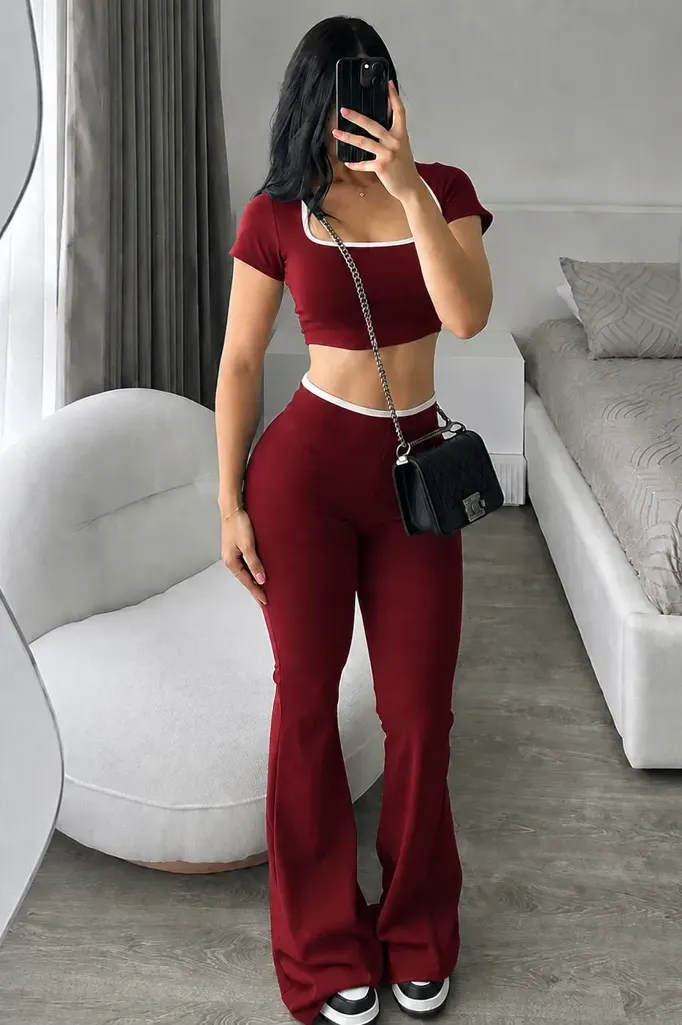 Wine Square Neck Co-Ord Set - Image 1