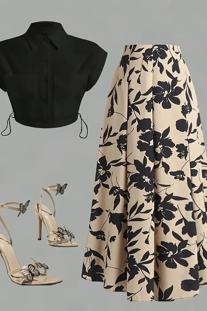 Black Floral Co-Ords Set - Image 1