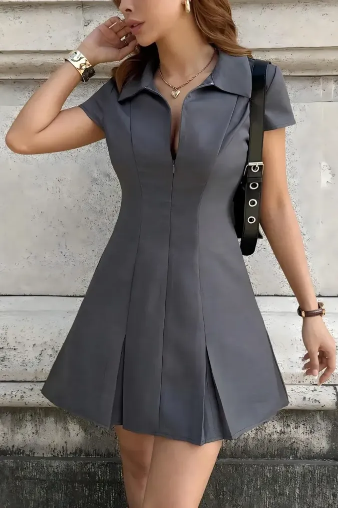 Dark Grey Solid Mini Dress - Image 1